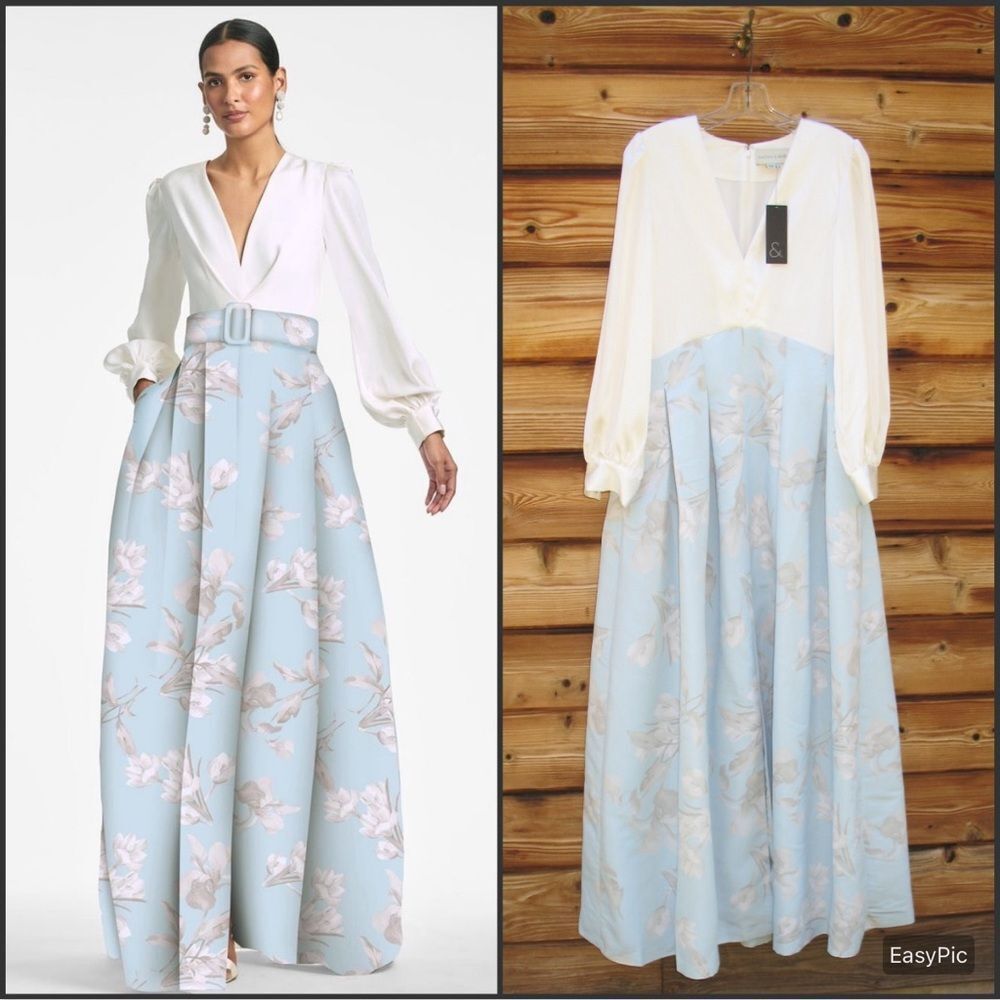 Sachin + Babi Zoe Blue White Floral Gown Dress Size 6 No Belt - Picture 1 of 14